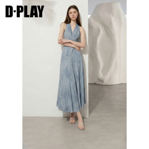 D-PLAY | Resort Style Blue Cross V-Neck Sleeveless Bow Large Skirt Dress