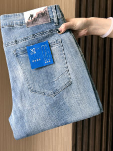 Soft Comfortable Light Blue Washed Slim Fit Casual Jeans Mens Summer Thin Breathable Straight Leg Denim Pants Fashion Urban Style