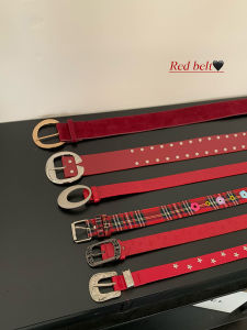 Retro Red Womens Belt 2025 New Small Design Sense Jeans Leather Belt Fashion High-End Waist Seal Versatile Alloy Buckle