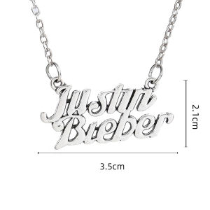 Hot Silvery Geometric Letter Justin Bieber Pendant Necklace Classic Retro Trend Versatile Fan Accessories Gift Wholesale