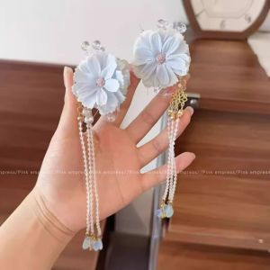 PINK EMPRESS | Flower and Tassel Decorative Hair Clips