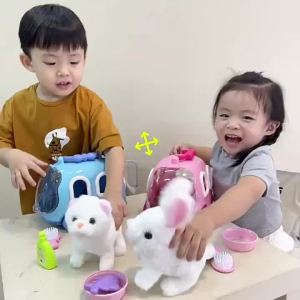 AODUOYAYA Pet Crate Toy With Accessories Cute Electric Bunny Stuffed Toy Simulation Cat Dog Walking Toy