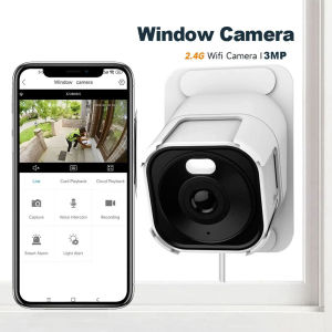 3MP WiFi Window Camera Full Color Night Vision Two-Way Audio Through Window Indoor Home Security Surveillance Camera