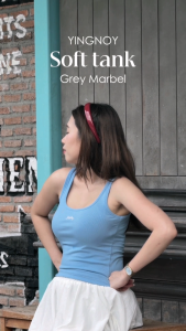 Soft Tank | เสื้อกล้ามมินิมอล ผ้าร่องเนื้อนุ่มพิเศษ คอเว้า กระชับทรงสวย งานปักกลางอก สี Aqua