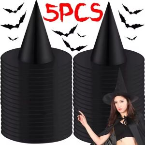 หมวกพ่อมดฮัลโลวีนสีดำ5ชิ้นแขวนตกแต่งหมวกแม่มดสยองขวัญเสาชุดคอสตูมปาร์ตี้งานรื่นเริงสำหรับเด็กและผู้ใหญ่