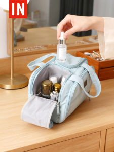 Portable Travel Cosmetic Bag Waterproof Large Capacity Multi-Functional Zone Handheld Makeup Storage Bag Nylon Material Rectangular Shape
