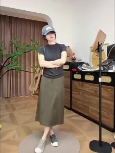 Workwear Style A-Line Mid Length Summer New Half Skirt with Back Slit