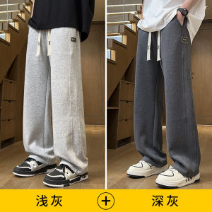 Mens Fleece Lined Casual Trousers Loose Straight Leg Sport Pants Autumn Winter Student Wide Leg Casual Long Trousers