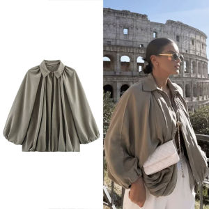 HH Autumn Women Loose Casual Bomber Jackets Long Puff Sleeve Zipper Coat 2025 Fashion Vintage Y2K Lady High Street Outwears