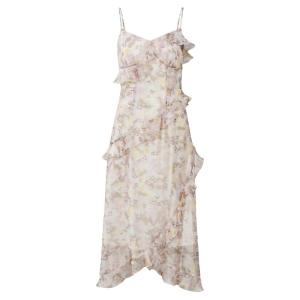 TAMMY TANGS | Island Vacation Style Summer Gown Womens High Waist Midi Dress Floral Print Chiffon Strapless Gown City Commute Workwear