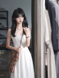 French Initial White Strapless Dress Slimming Waistline Summer Long Skirt Commute Korean Style High Waist A-Line Gown