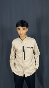 Kemeja Koko Pria Dewasa Lengan Panjang Motif Polos Warna Cerah Size M-XXL