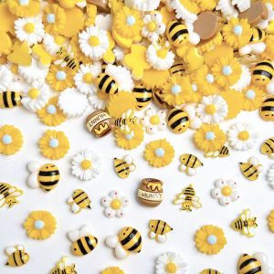 20PCS Creative Simulated Honey Can Bee Resin Nail Art Decorations 3D Kawaii Red Dot Flower Sunflower Nail Charms for DIY Nails