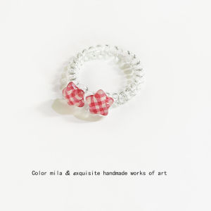 Red Plaid Stars Heart Hair Rope Young Adult Heart Easiest for Match Telephone Line Head Rope Rubber Band Does Not Hurt Hair Seamless Hair Ring Headdress