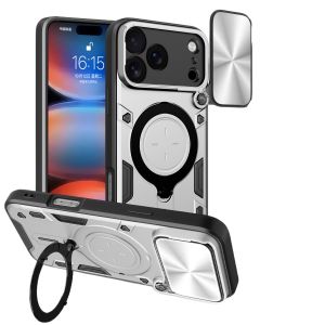 szhaiyu | For MagSafe Magnetic Shockproof Armor Phone Case for iPhone 18 17 Pro Max Air 16 15 14 Plus 13 12 Slide Lens Holder Ring Cover