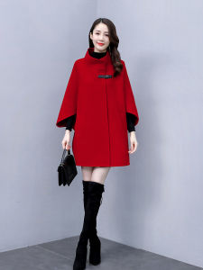 Slimming Woolen Coat Korean Style Commute Pure Color Stand Collar One Button Long Sleeve Medium Length Coat for Women