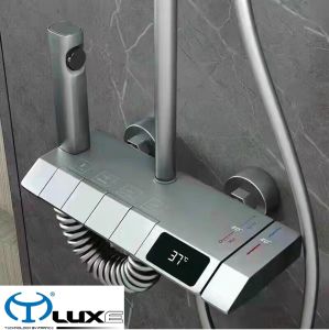 Bộ sen cây tắm đứng Hiển thị nhiệt độ LED Mạ TITAN xám 4 phím đàn - Hàng nhập khẩu Cao Cấp