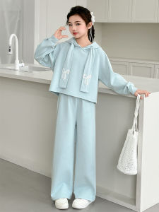 MPW | ชุดเสื้อฮู้ดแขนยาวสำหรับเด็กผู้หญิง ชุดฤดูใบไม้ผลิและฤดูใบไม้ร่วง ชุดเสื้อฮู้ดมีฮู้ดและกางเกงขายาว ชุดสองชิ้นสำหรับเด็กอายุ 4-14 ปี