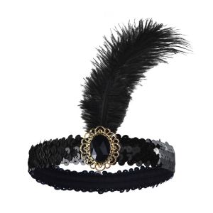 Vintage Headband Feather Headwear Diamond Tassel Cosplay Dress Headwear Black Makeup Party Masquerade Hair Band Hair Accessories