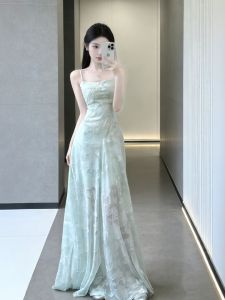 CHANGTONG | Beach Vacation Style Slimming Spaghetti Strap Dress