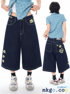MKGO | Summer Low-waist Slimming Wide-leg Denim Shorts Skeleton Print
