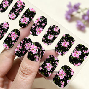 16Tips/Sheet Romantic Pink Rose Nail Polish Stickers Peony Flower Full Cover Nails Decals for Spring Fresh Floral Manicure Wraps