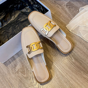 Fashionable Pointed Toe Flat Bottom Sandals Womens Outdoor Wearable Slip-On Summer Half Mules Comfortable Flats Korean Style