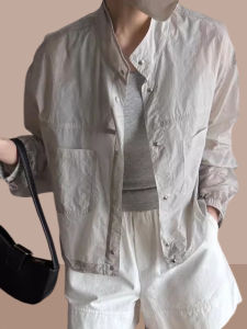 Áo Khoác Chống Nắng Mỏng Mùa Hè Cho Nữ Thời Trang Ngắn Cổ Đứng Có Túi Thường Ngày Cỡ Nhỏ Áo Khoác Ngoài Chống Nắng