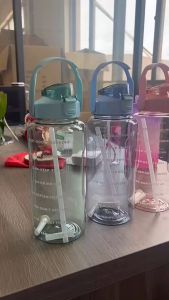 กระบอกน้ำ ขวดน้ำ 2ลิตร (*** ไม่มีสติ๊กเกอร์ ***) มีตัวหนังสือบอกตารางเวลาการกินน้ำ (ภาษาอังกฤษ) พลาสติกหนา แข็งแรง