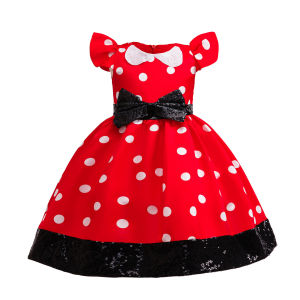 Bé Gái Đỏ Trắng Chấm Bi Đầm Công Chúa Màu Đen Đầm Nơ Dễ Thương Cho Trẻ Em Minnie Sinh Nhật Bộ Trang Phục Dài Đến Đầu Gối Bầu