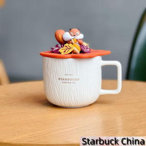 Starbuck Official Store Starbuck ถ้วย2022กลางฤดูใบไม้ร่วงเทศกาลกระรอกไม้แก้วเซรามิคพร้อมฝาปิดสำนักงานกาแฟดื่มถ้วย Starbuck Tumbler Starbuck แก้ว