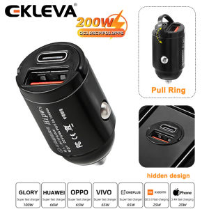 EKLEVA Mini 200W PD QC Pull Ring Fast Charging Car Charger USB C Car Phone Charger Adapter For iPhone Xiaomi Samsung Huawei