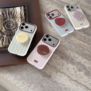 Retro Vertical Stripe TPU Phone Case With Matching Pop Socket Stand Shockproof Cover For iPhone 18 17 16 15 14 13 12 Pro Max Shockproof Cover