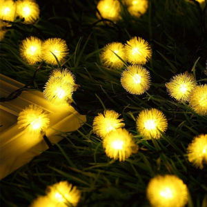 Solar Christmas Snowball String Lights Waterproof Dandelion Fairy Lights 5 Meter 20 LED Outdoor Garden Furry Garland Lighting with 2 Modes Bedroom Wedding Party Curtain Lights Decoration
