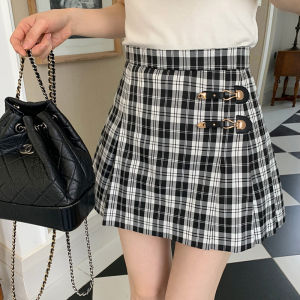 Korean Style Plaid Mini Skirt Womens High Waist Anti-Light Checkered Skirts Spring Season Commute Friendly Short Skirts
