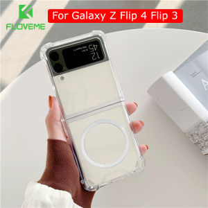 FLOVEME Magnetic Clear Phone Case For Samsung Galaxy Z Flip 5 Flip 4 Flip 3 5G Acrylic Transparent Hard PC Wireless Charging Back Cover For Galaxy Z Flip 5 Flip 4 Flip 3