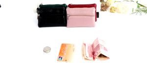 Mini Protable Double Zipper Small Leather Wallet Card Holder Coin Purse Wallets with Two Pockets for Women Men