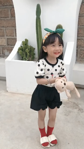 6 Bulan - 6 Tahun Baju Kaos Anak Perempuan Import Lengan Pendek Katun Kids Lengan Balon Polkadot T Shirt Atasan Anak Perempuan Blouse Anak Cewek Fashion Cotton Korean Style Ready Stock 12 Bulan 1 2 3 4 5 Tahun