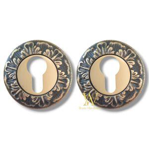 Tutup Lubang Kunci Pintu Rumah Kuningan Antik Motif Daun Ukir 2 Pcs