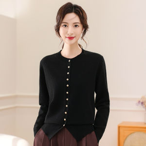 HENGYUANXIANG | Hengyuanxiang Womens Knitted Woolen Cardigan Spring Autumn New Style 100% Pure Wool Button Up Open Front Sweater Coat