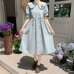 Japanese Style Sweet Long Dress with Puffy Sleeves And Doll Collar for Girls Summer New Arrival School Uniform Short Sleeve