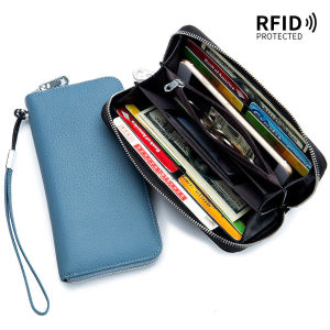 2024 New Ladies Long Leather Wallet Handheld Mobile Phone Bag RFID Top Layer Cowhide Soft Leather Simple Money Clip