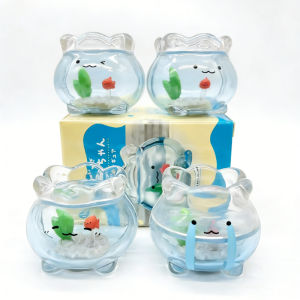Transparent Realistic Swimming PVC Goldfish Tank Figurine - Cute Expressions Compact Fish Bowl for Desktop/Bedside Decor