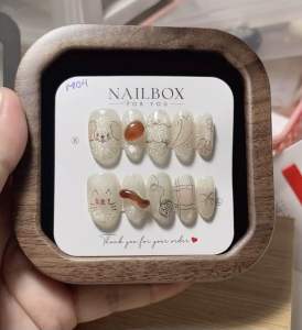 Nailbox thiết mắt mèo ánh vàng vẽ chi tiếtmóng giả 10 móng