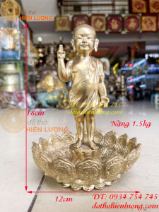 Tượng thích ca đản sanh bằng đồng cao 18cm đứng bệ sen rộng 12cm nặng 15kg tượng thích ca chỉ thiên chỉ địa