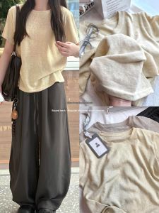 YISOF | Short-sleeve Round-neck Yellow Womens Summer Innerwear Loose Fitting T-shirt