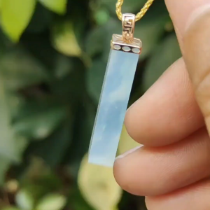 Icy Translucent Unique Square column shape Natural Type A Jadeite Jade Pendant with 18k Clasp certificate weighs 3.1 grams measurement 29.1 * 5.7 * 5.4 mm (18kp92)