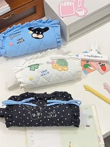 Túi Đựng Bút Vải Chần Bông VANWALK Cao Cấp Thêu Hình Thú Dễ Thương - Phong Cách Hàn Quốc Cực Xinh