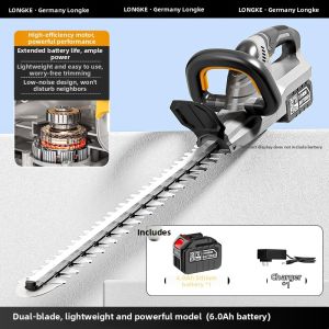 LONGKE | Cordless Dual-Blade Hedge Trimmer Powerful Handheld Greenery Trimming Machine High-Speed Brushless