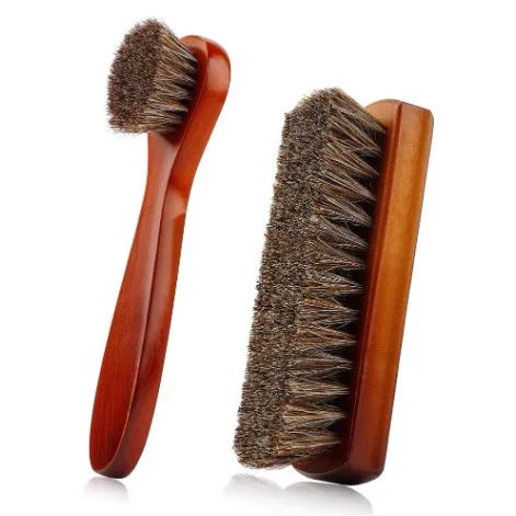 Wooden Horse Hair Shoe Brush Small Curved Hair Bristle Brush For